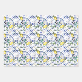 Hoja De Papel De Regalo Redondo,ornamental ,azulejo español ,mediterráneo 