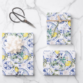 Hoja De Papel De Regalo Redondo,ornamental ,azulejo español ,mediterráneo 