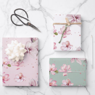 Hoja De Papel De Regalo Regalo acuático floral de la Magnolia rosa de Rubo