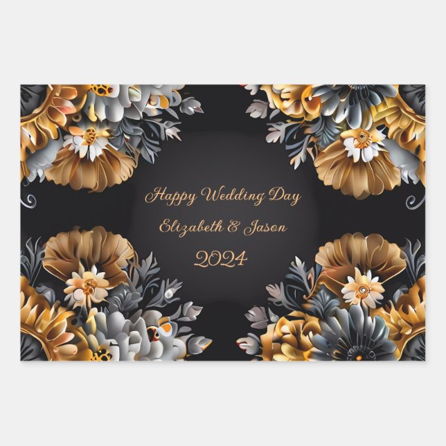 Hoja De Papel De Regalo Regalo Boda personalizado oro y plata (Anverso)