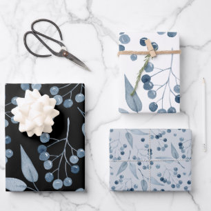Hoja De Papel De Regalo Regalo Coordinado de Impresión Botánica Azul Elega