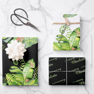 Hoja De Papel De Regalo Regalo Coordinado Verde de Palmeras Tropicales