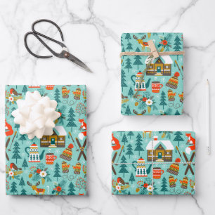 Hoja De Papel De Regalo Regalo de Animales Salvajes de Esquí de Invierno D