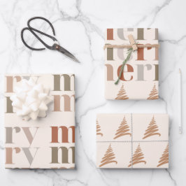 Hoja De Papel De Regalo Regalo de árbol de navidad con el patrón de merry