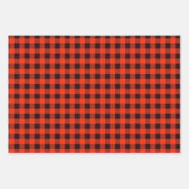 Hoja De Papel De Regalo Regalo de Cuadro Escocés Búfalo Negro y Rojo