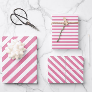 Hoja De Papel De Regalo Regalo de cumpleaños de rayas blancas rosadas chic