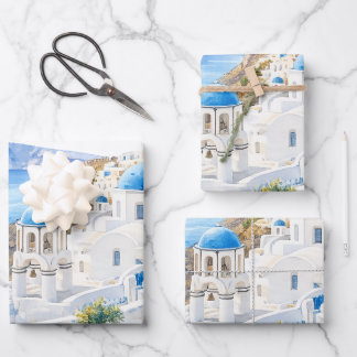 Hoja De Papel De Regalo Regalo de Destino Grecia Acuarela de Santorini
