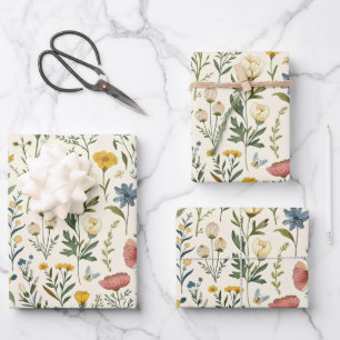 Hoja De Papel De Regalo Regalo de flores silvestres pastel Cottagecore