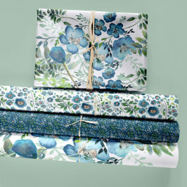 Hoja De Papel De Regalo Regalo de la Decoración Azul de la acuarela Floral