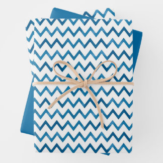Hoja De Papel De Regalo Regalo de Navidad con rayas en zigzag azules moder