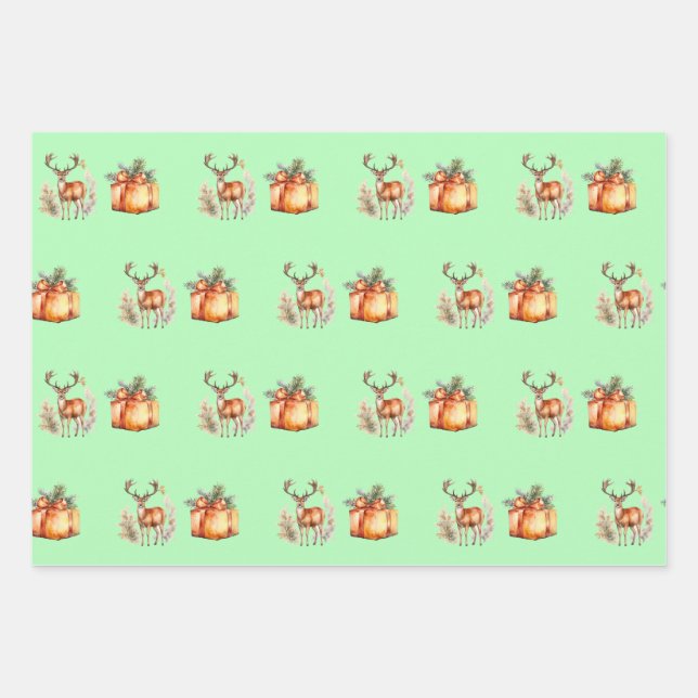 Hoja De Papel De Regalo Regalo De Navidad Y Venado (Anverso)