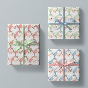 Hoja De Papel De Regalo Regalo de Navidades Santa Retro azul rosa azul vin