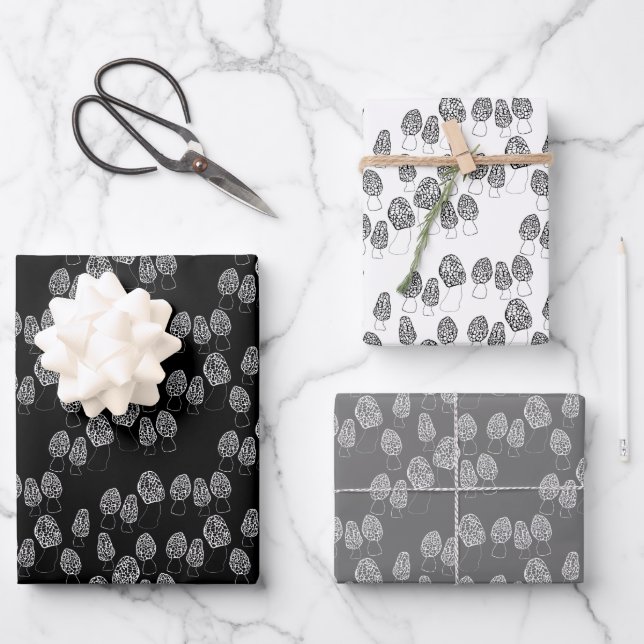 Hoja De Papel De Regalo Regalo de patrón de hongos divertidos Morel Mushro (Anverso)