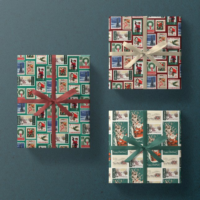 Hoja De Papel De Regalo Regalo de viaje retro de estampillas navideñas vin (Subido por el creador)