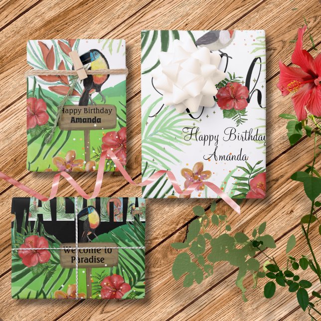 Hoja De Papel De Regalo Regalo del paraíso tropical de personalizable Aloh (Customizable Aloha Tropical Paradise Gift Wrapping Paper Sheets )