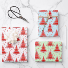 Hoja De Papel De Regalo Regalo del patrón de árboles rojos de vacaciones p