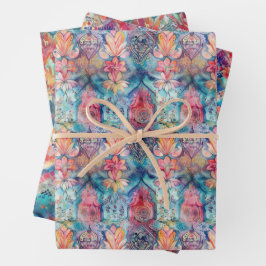 HOJA DE PAPEL DE REGALO REGALO ECLÉTICO COLORIDO DE BOHO