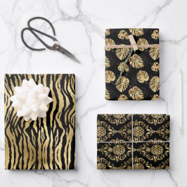 Hoja De Papel De Regalo Regalo exclusivo de patrón de oro y negro de lujo