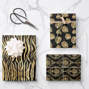 Hoja De Papel De Regalo Regalo exclusivo de patrón de oro y negro de lujo
