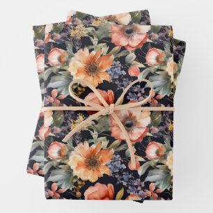 HOJA DE PAPEL DE REGALO REGALO FLORAL DRAMÁTICO EN ACUARELA