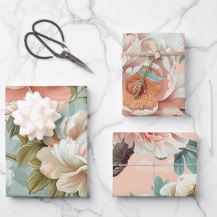 Hoja De Papel De Regalo Regalo Floral Pastel de Peonía Vintage