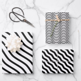 Hoja De Papel De Regalo Regalo moderno y elegante en blanco y negro Rayo