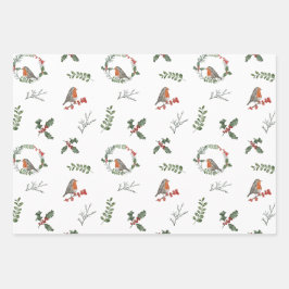 Hoja De Papel De Regalo Regalo navideño de Navidades Robin inglés de acuar