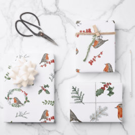 Hoja De Papel De Regalo Regalo navideño de Navidades Robin inglés de acuar