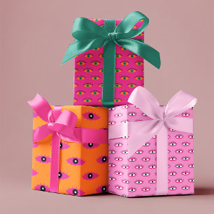 Hoja De Papel De Regalo Regalo navideño del patrón del mal de ojos rosa y 