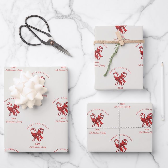 Hoja De Papel De Regalo Regalo rojo para Navidades de caña de personalizad (Anverso)