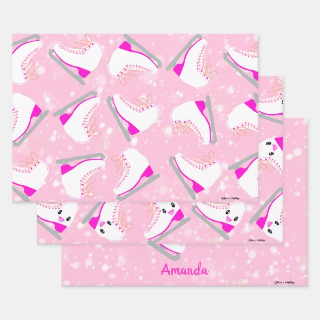 Hoja De Papel De Regalo Regalo rosa de los patrones de patinaje sobre hiel (Set)