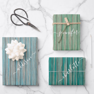 Hoja De Papel De Regalo Regalo Rústico de nombre personalizado de madera a