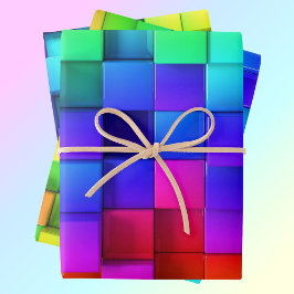 Hoja De Papel De Regalo Regalo violeta azul verde neón rosado caliente