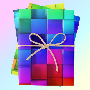 Hoja De Papel De Regalo Regalo violeta azul verde neón rosado caliente