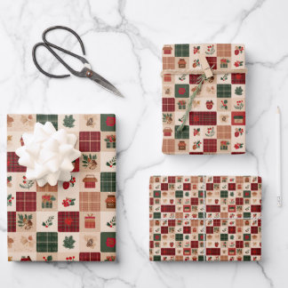 Hoja De Papel De Regalo Regalos y Botánicos de Plaid Cottagecore de Navida