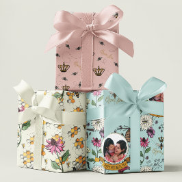 Hoja De Papel De Regalo Reina Día de la Madre abeja, panza de miel y foto 