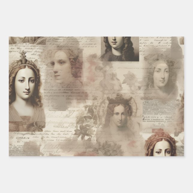 Hoja De Papel De Regalo Reinas y letra cursiva (Anverso)