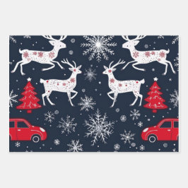 Hoja De Papel De Regalo Reindeer Joyride Snowflake Christmas Wrap