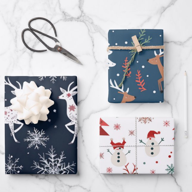 Hoja De Papel De Regalo Reindeer Joyride Snowflake Christmas Wrap (Anverso)