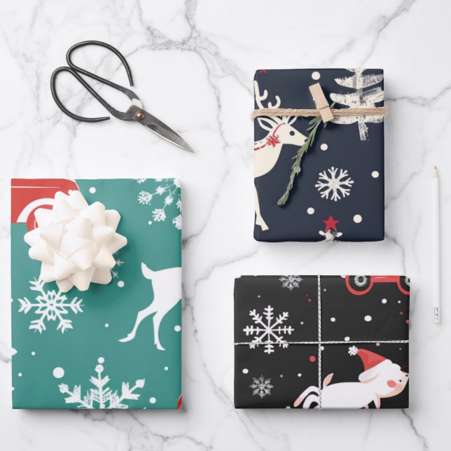 Hoja De Papel De Regalo Reindeer Joyride Snowflake Christmas Wrap (Anverso)