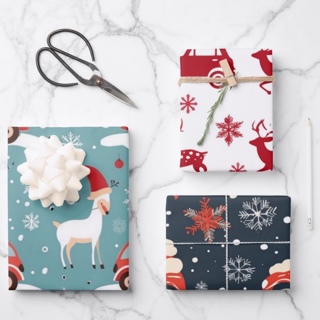 Hoja De Papel De Regalo Reindeer Joyride Snowflake Christmas Wrap (Anverso)