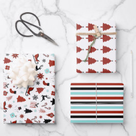 Hoja De Papel De Regalo Reindeer Sleigh Chrismas Pine Trees