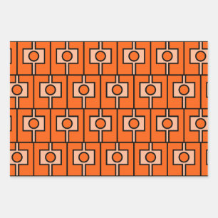 Hoja De Papel De Regalo Rektangel Geométrico Naranja Moderno de Mid Centur