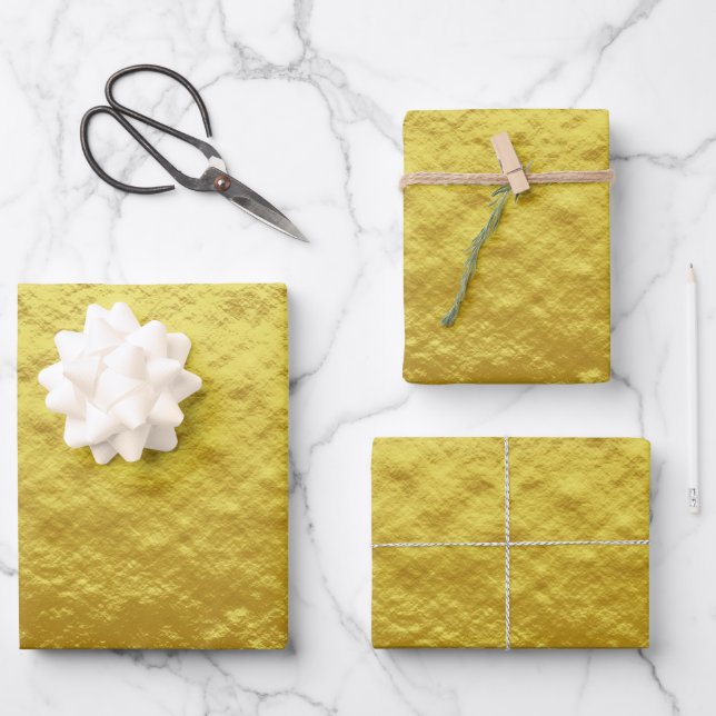 Hoja De Papel De Regalo Relieve metalizado dorado elegante  (Anverso)