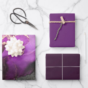 Hoja De Papel De Regalo Relieve metalizado dorado morado negro
