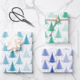 Hoja De Papel De Regalo Relieve metalizado metálico Árboles de pinos verde