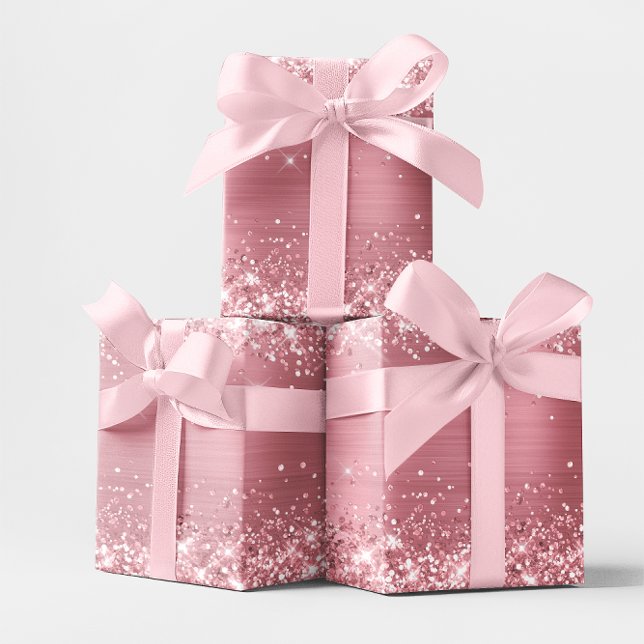 Hoja De Papel De Regalo Relieve metalizado Ombre Rosa Bebé Ligero Purpurin (Glittery Light Baby Pink Ombre Foil Wrapping Paper Sheets)