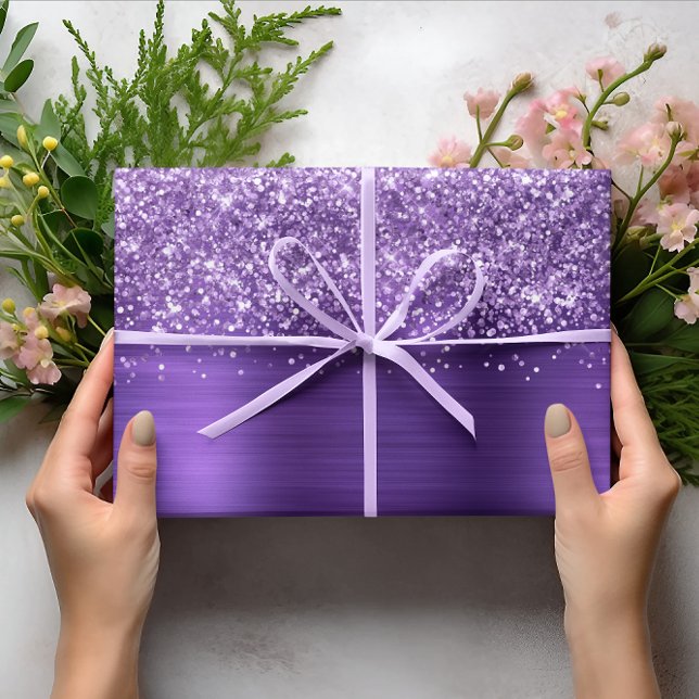 Hoja De Papel De Regalo Relieve metalizado Purpurinoso Amethyst Purple Fau (Glittery Purple Gift Wrap
)