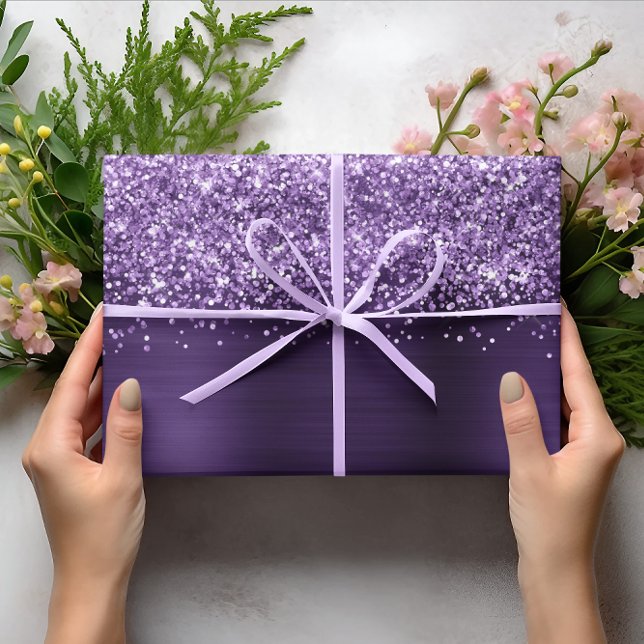 Hoja De Papel De Regalo Relieve metalizado Purpurinoso Violet Faux (Glittery Dark Violet Faux Foil Wrapping Paper Sheets)