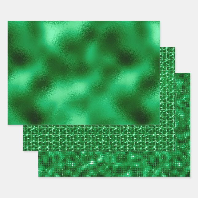 Hoja De Papel De Regalo Relieve metalizado verde (Set)